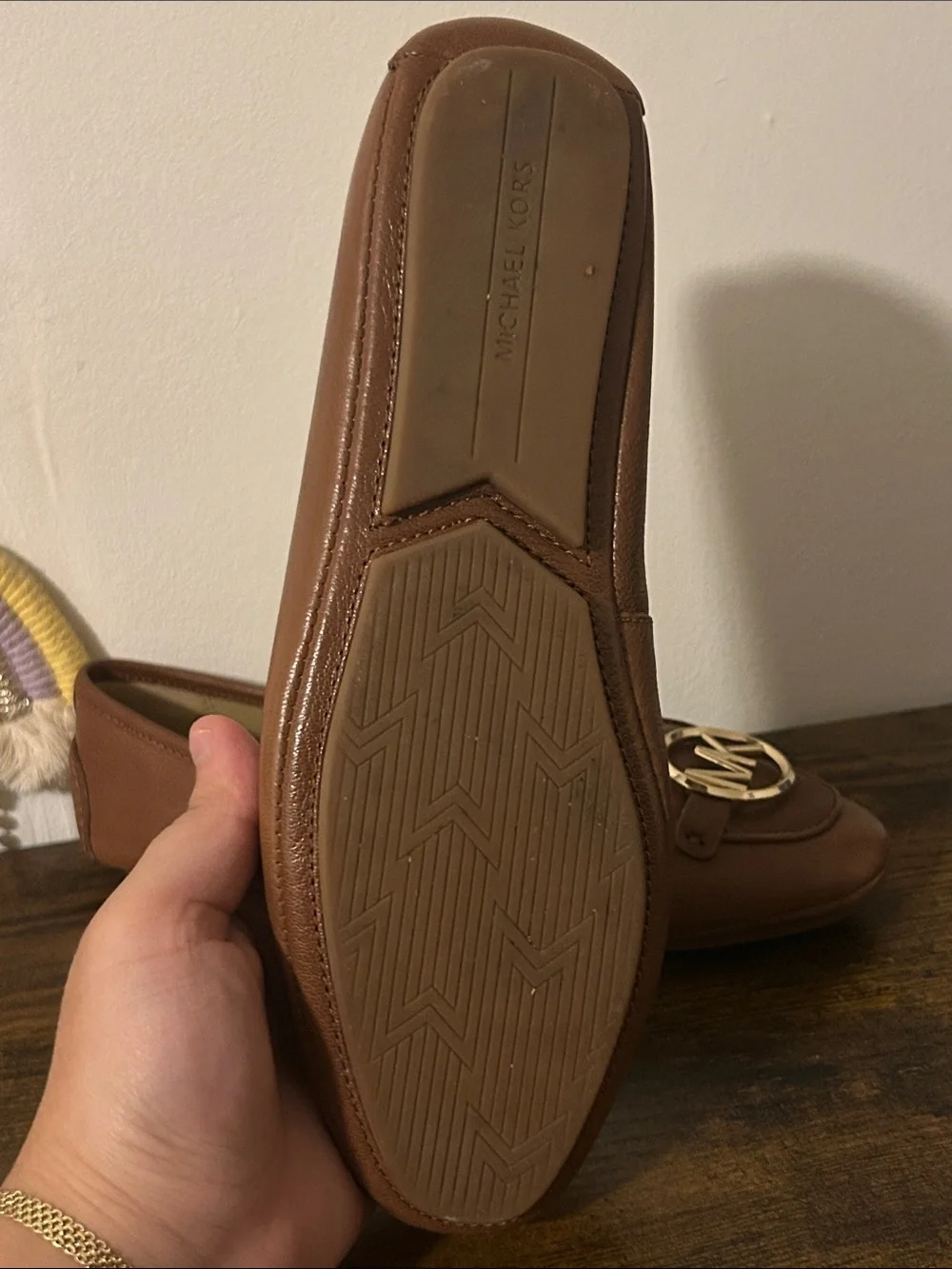 Michael Kors Tan Brown Leather MK Logo Loafers